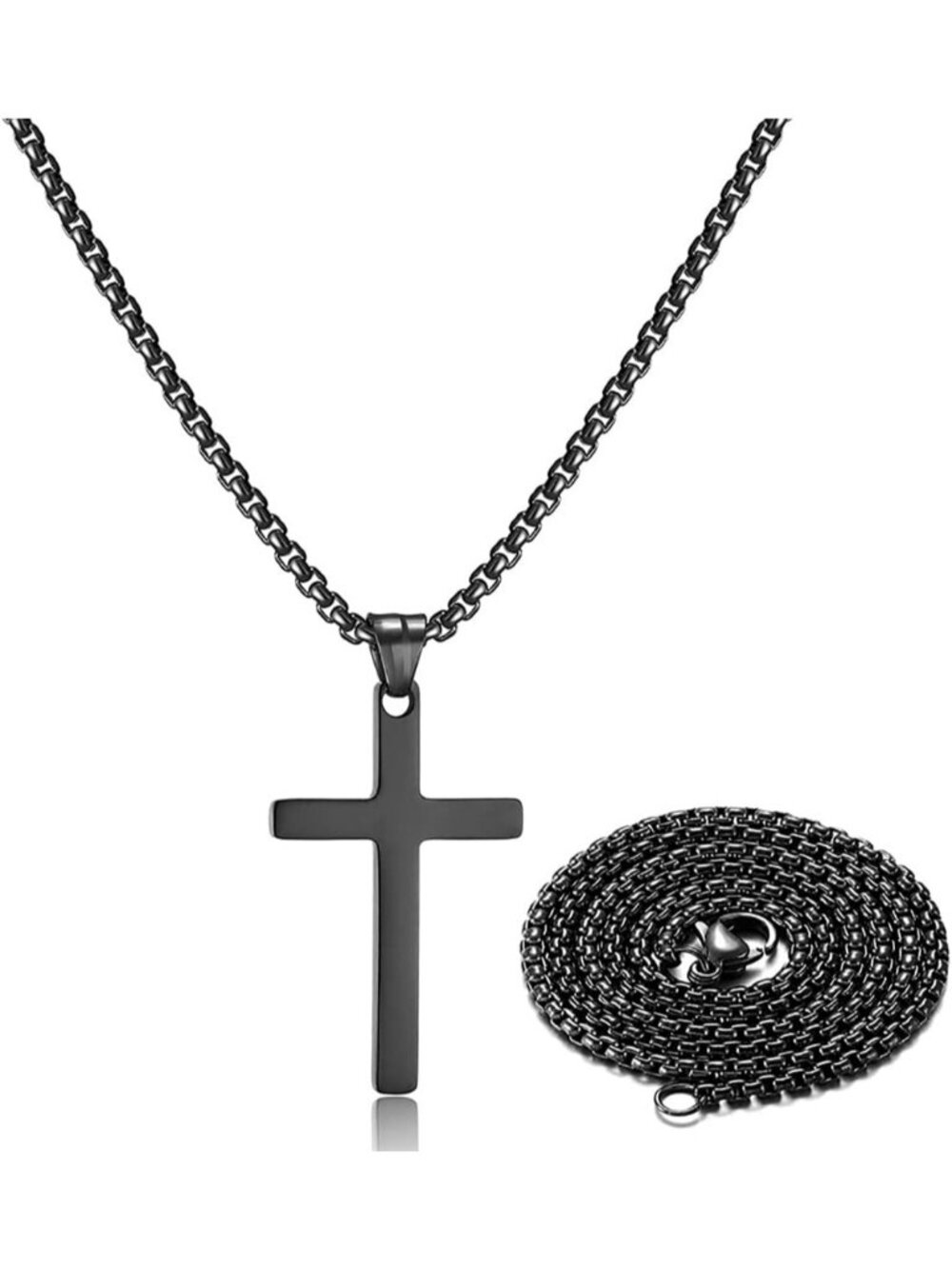 Unisex Black Simple Adjustable Chain Stainless Steel Cross Pendant Necklace